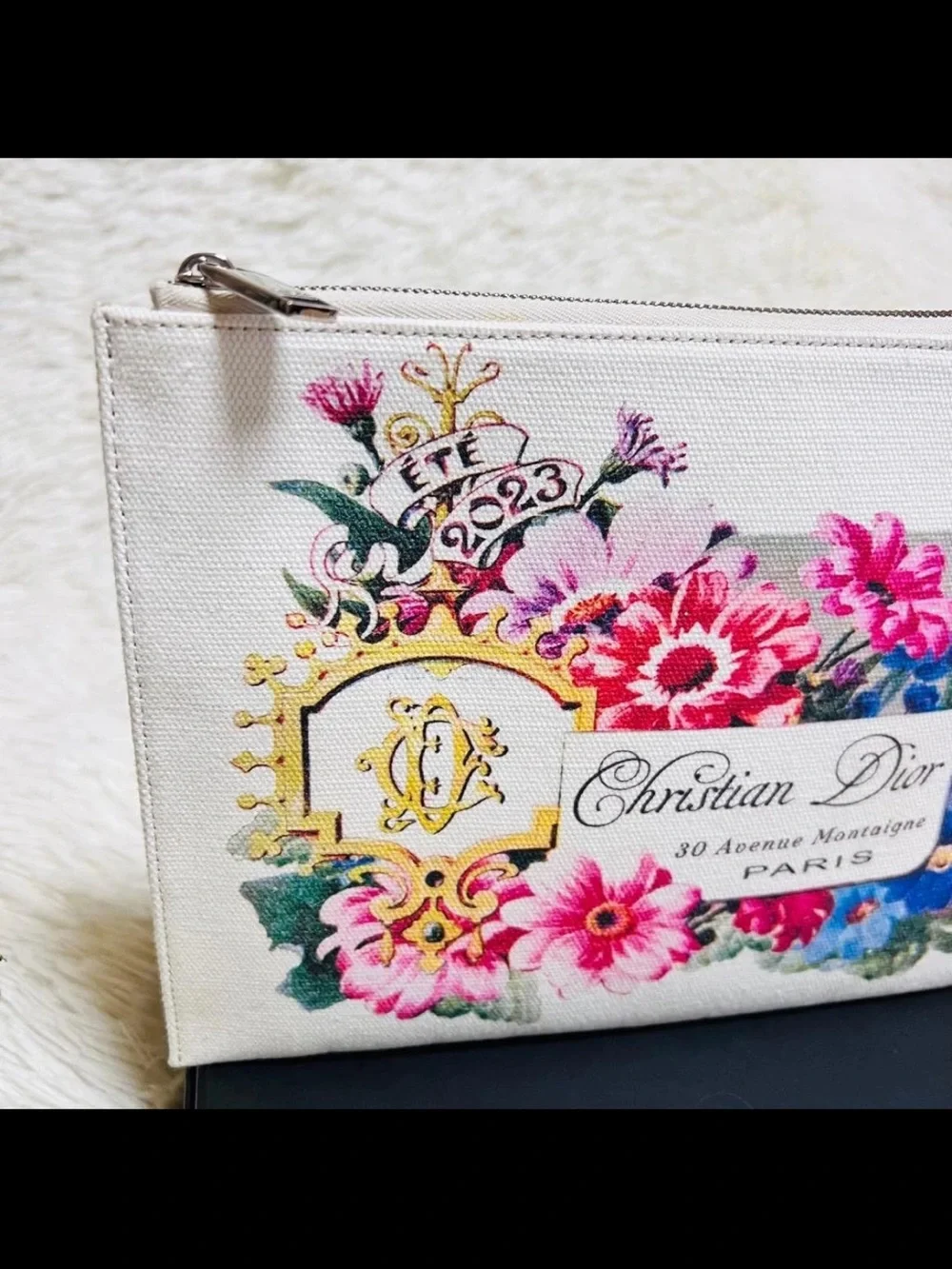 Christian Dior Floral Canvas Pouch - Pink & Blue Floral